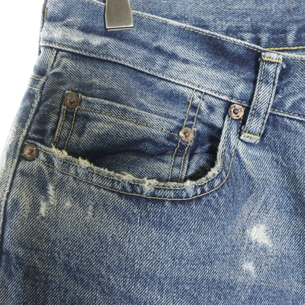 RON HERMAN DENIM(ロンハーマンデニム) ダメージ加工 ボタンフライ ストレートデニムパンツ ジーンズ インディゴ 3620600041