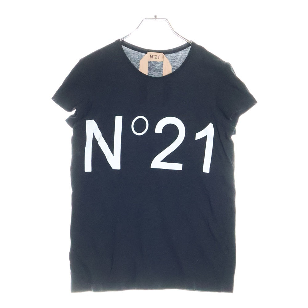 N21 numero ventuno(ヌメロ ヴェントゥーノ) FRONT LOGO PRINT フロント ロゴ プリント クルーネック 半袖Tシャツ カットソー ブラック レディース P18EN2M0F0316363