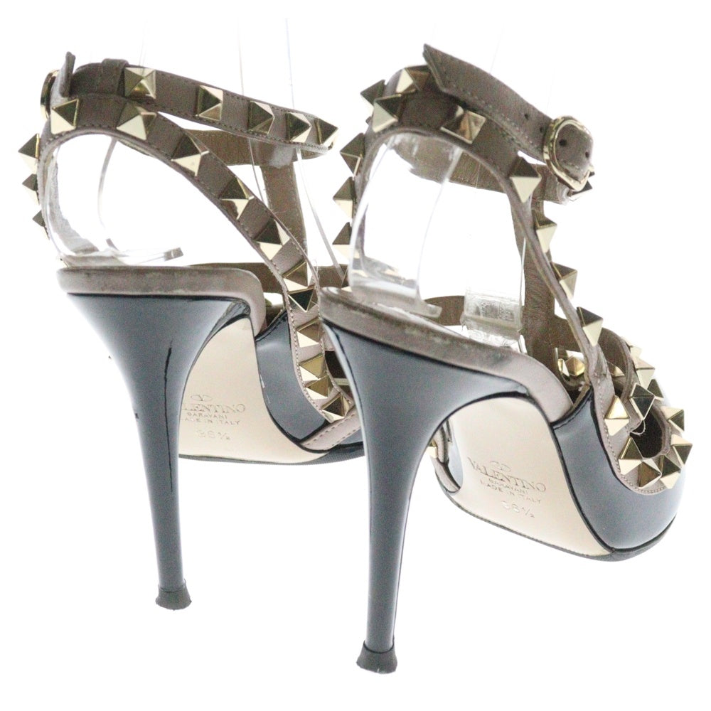 VALENTINO GARAVANI(ヴァレンチノガラヴァーニ) スタッズ ストラップ パテントレザー ヒールブーツ パンプス ブラック/ピンク レディース DZ3932