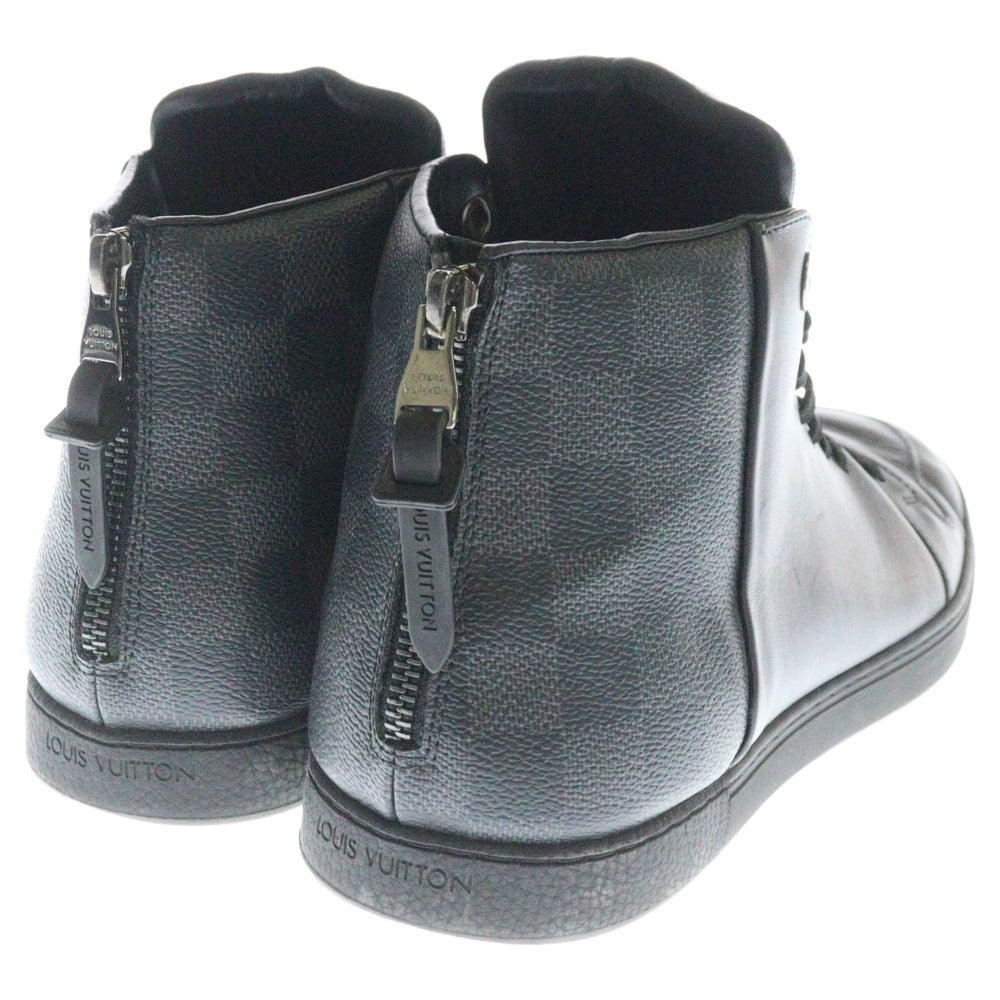 LOUIS VUITTON(ルイヴィトン) ダミエ グラフィット レースアップ バックジップ レザー ハイカットスニーカー ブラック