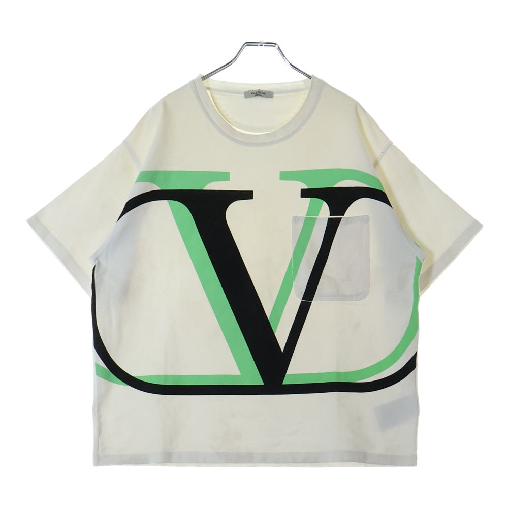 VALENTINO(ヴァレンティノ) フロント ロゴプリント 胸ポケット クルーネック カットソー 半袖Tシャツ ホワイト 0000045669 01