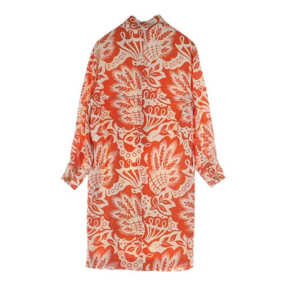 CHANEL(シャネル) VINTAGE ヴィンテージ フローラルプリント シルク ココボタン ワンピース オレンジ レディース