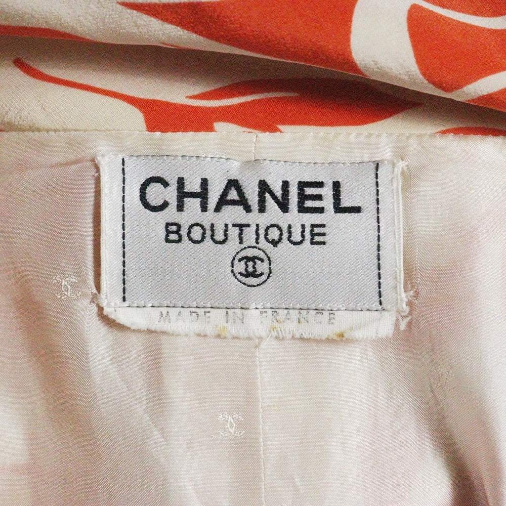 CHANEL(シャネル) VINTAGE ヴィンテージ フローラルプリント シルク ココボタン ワンピース オレンジ レディース