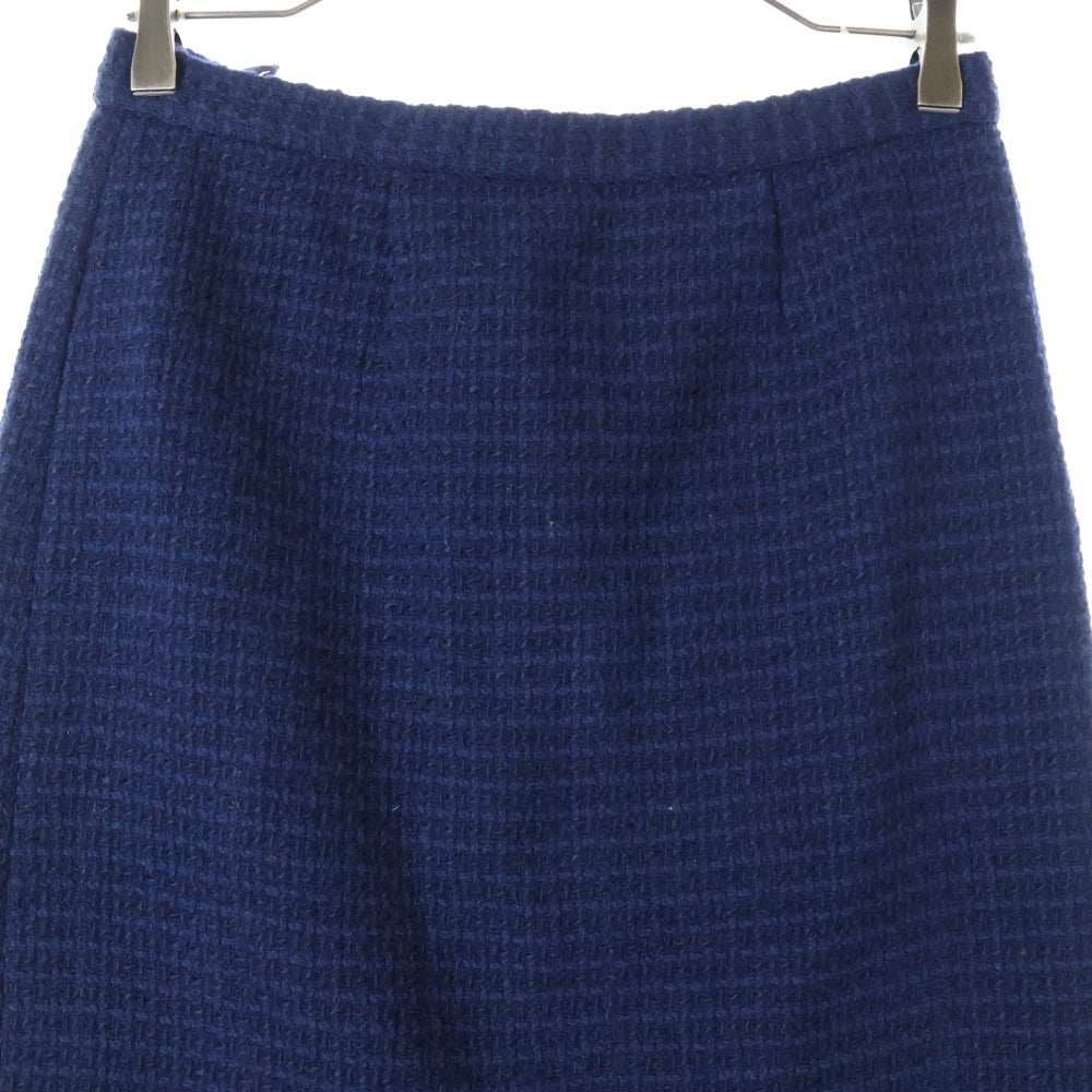 CHANEL(シャネル) バッグジップ 裾フリンジ ツイード ミドルスカート ブルー レディース