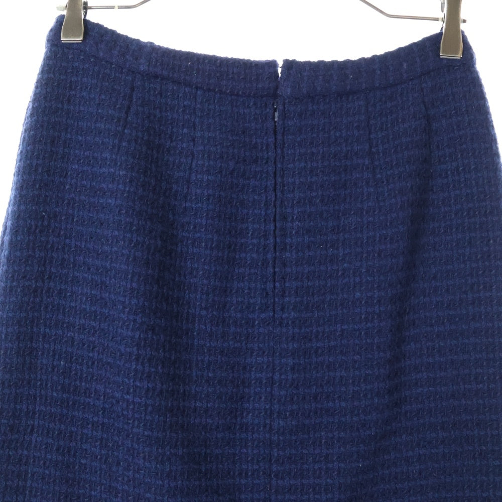 CHANEL(シャネル) バッグジップ 裾フリンジ ツイード ミドルスカート ブルー レディース