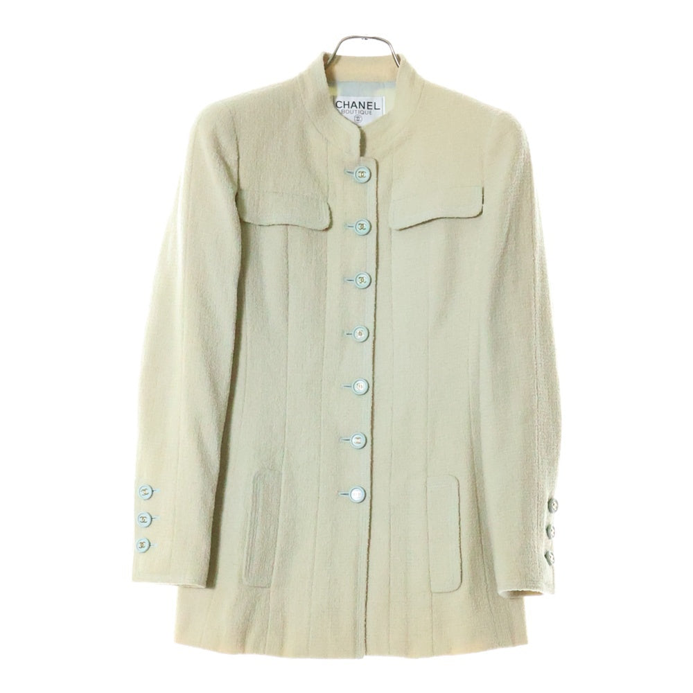 CHANEL(シャネル) 97SS VINTAGE ヴィンテージ ココボタン ウール 97P マルチフラップポケット ツイードジャケット ライトグリーン レディース P07314V05387