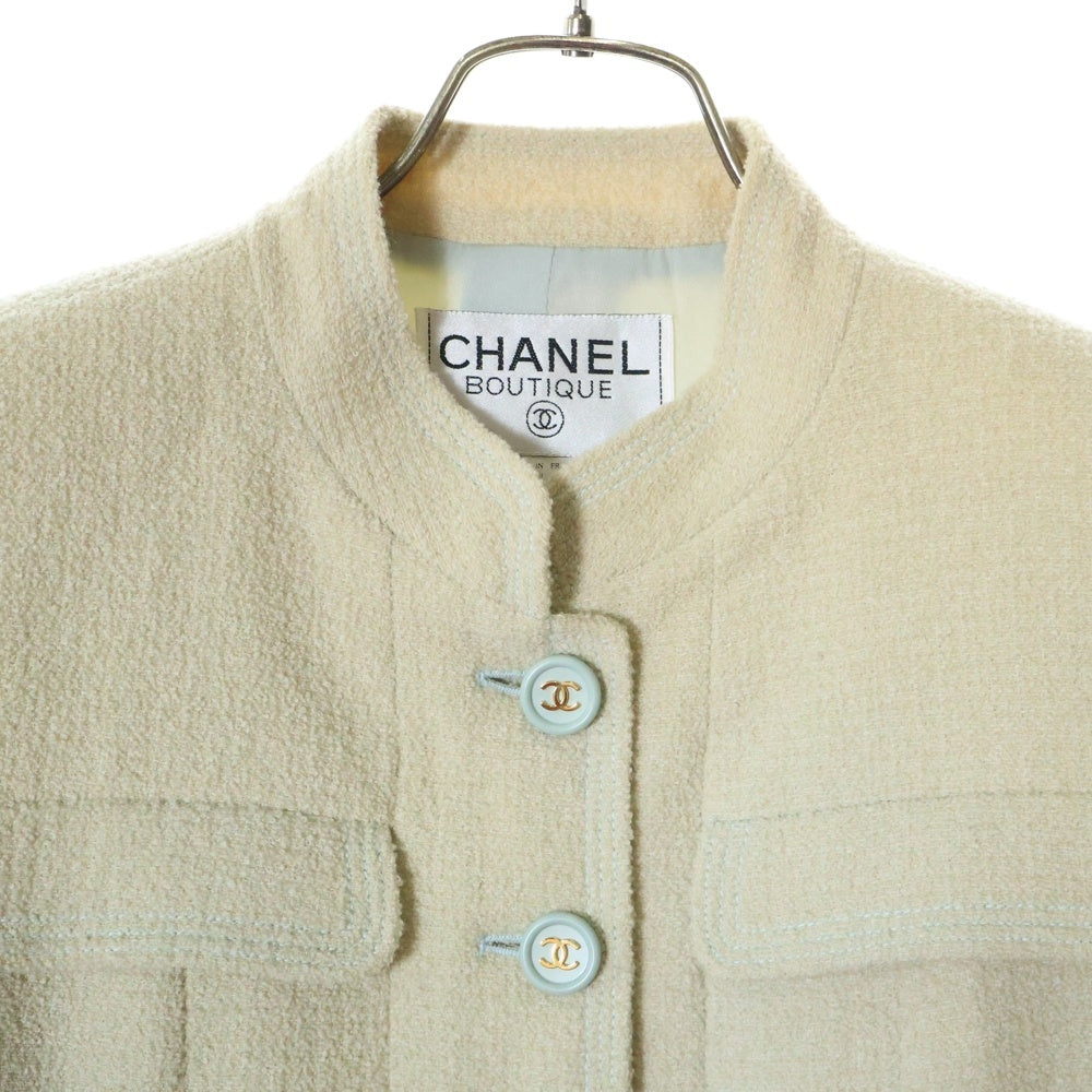 CHANEL(シャネル) 97SS VINTAGE ヴィンテージ ココボタン ウール 97P マルチフラップポケット ツイードジャケット ライトグリーン レディース P07314V05387