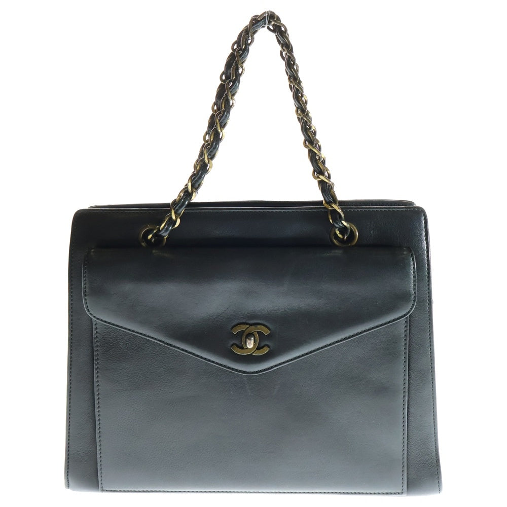 CHANEL(シャネル) ココマーク ターンロック ゴールド金具 Wチェーンハンドル ハンドバッグ ブラック