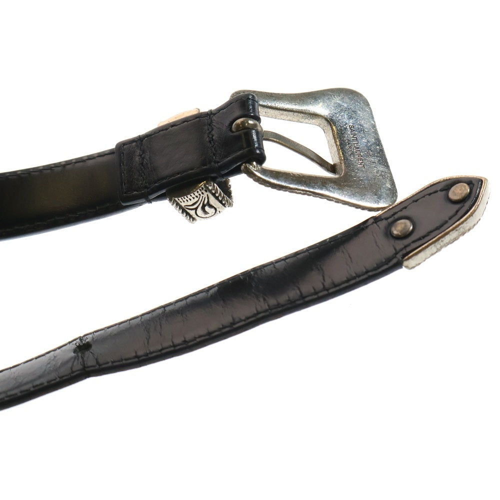 SAINT LAURENT PARIS(サンローランパリ) ウエスタン ナローバックル レザー ベルト ブラック GRZ346571-90-1116