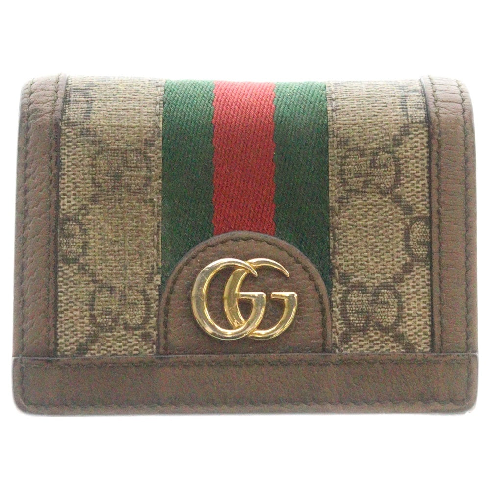 GUCCI(グッチ) GGスプリーム シェリーライン キャンバス 二つ折り財布 ブラウン