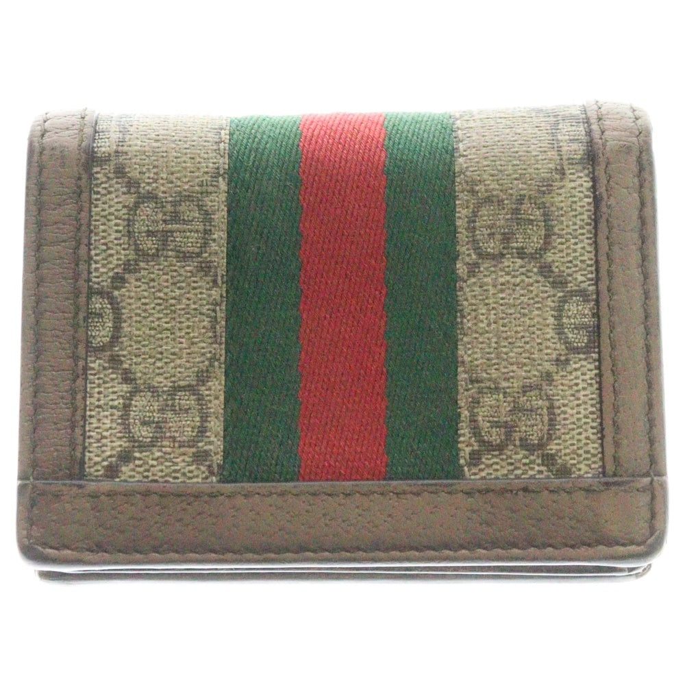 GUCCI(グッチ) GGスプリーム シェリーライン キャンバス 二つ折り財布 ブラウン