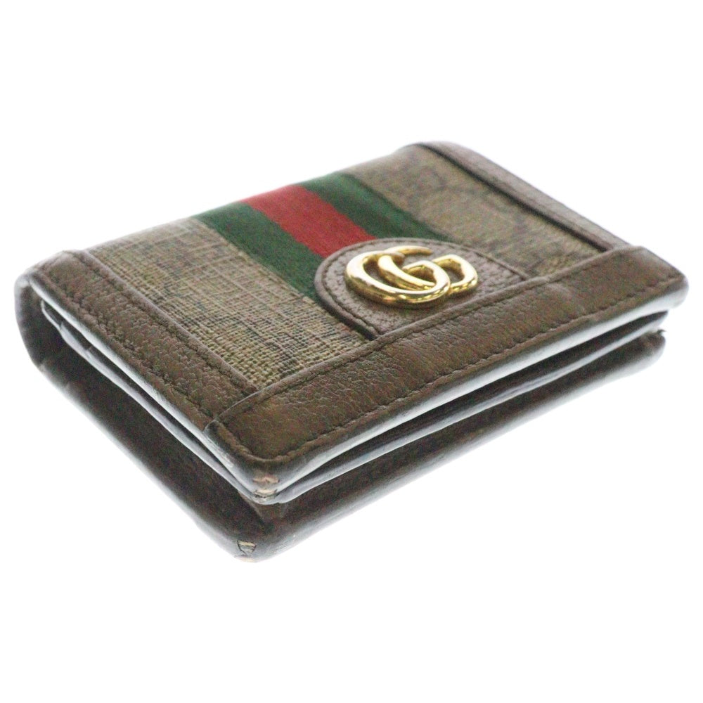 GUCCI(グッチ) GGスプリーム シェリーライン キャンバス 二つ折り財布 ブラウン