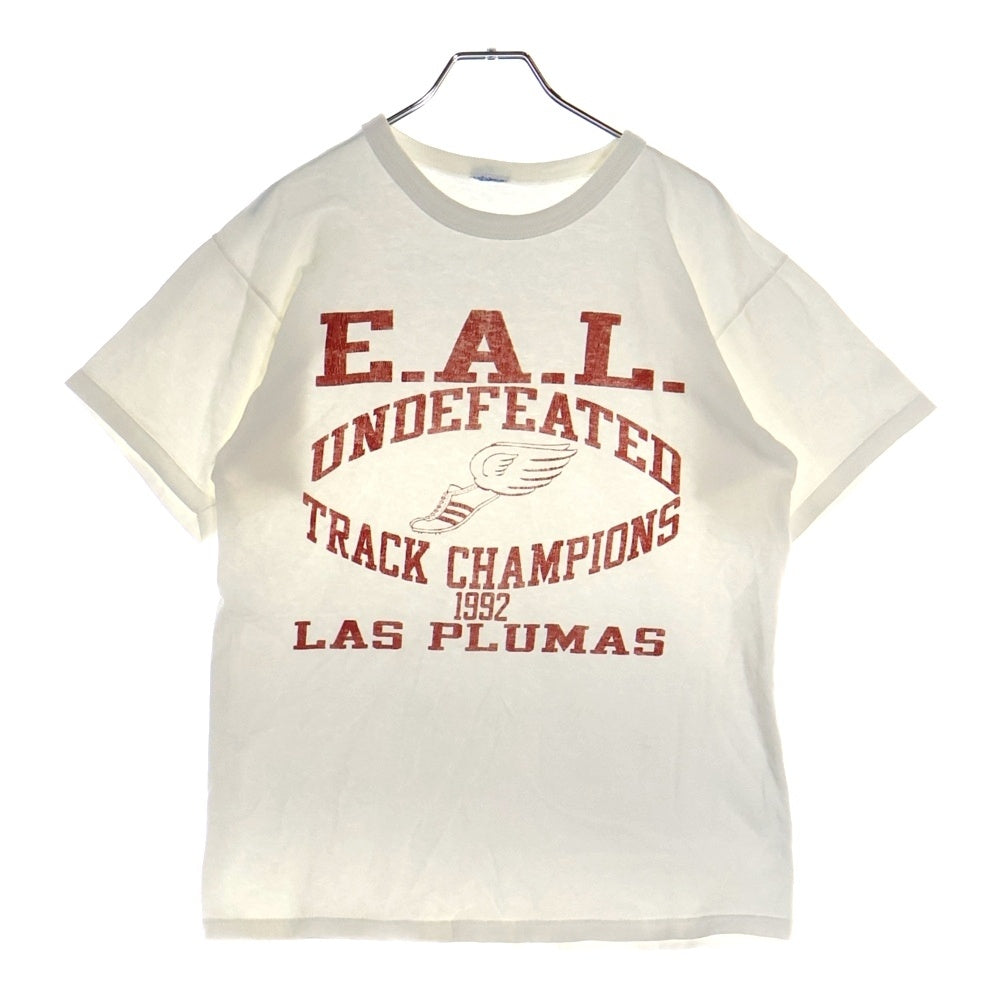 CHAMPION(チャンピオン) 90S VINTAGE USA製 ウィングフット 染み込みプリント クルーネック 半袖カットソー ヴィンテージTシャツ ホワイト