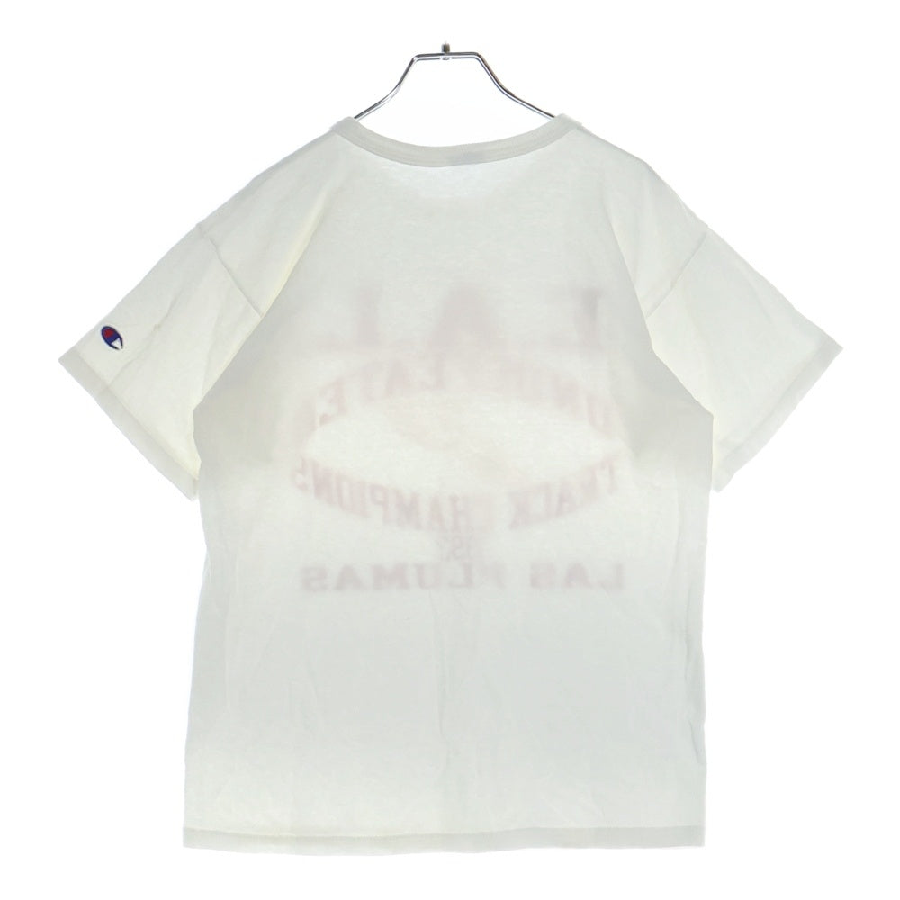 CHAMPION(チャンピオン) 90S VINTAGE USA製 ウィングフット 染み込みプリント クルーネック 半袖カットソー ヴィンテージTシャツ ホワイト