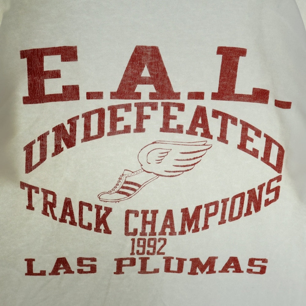 CHAMPION(チャンピオン) 90S VINTAGE USA製 ウィングフット 染み込みプリント クルーネック 半袖カットソー ヴィンテージTシャツ ホワイト