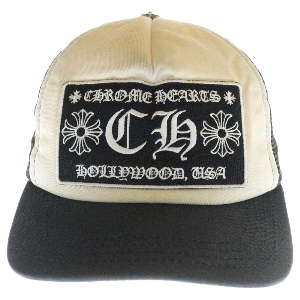 CHROME HEARTS(クロムハーツ) CH LOGO TRUCKER CAP CHロゴ刺繍 クロスボール付 トラッカーキャップ メッシュ帽子 ブラック/ホワイト