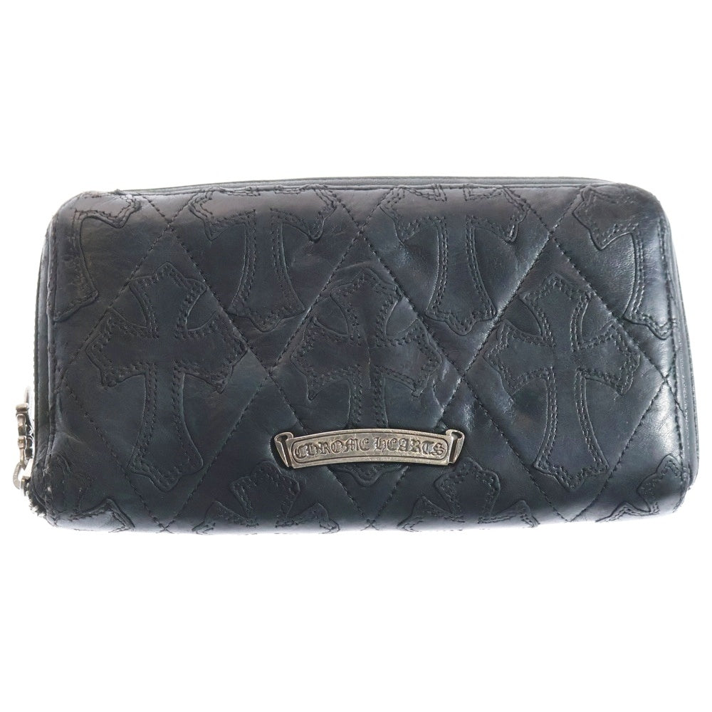 CHROME HEARTS(クロムハーツ) REC F ZIP QUILTED WALLET セメタリークロス キルティング レザーウォレット 財布 ブラック