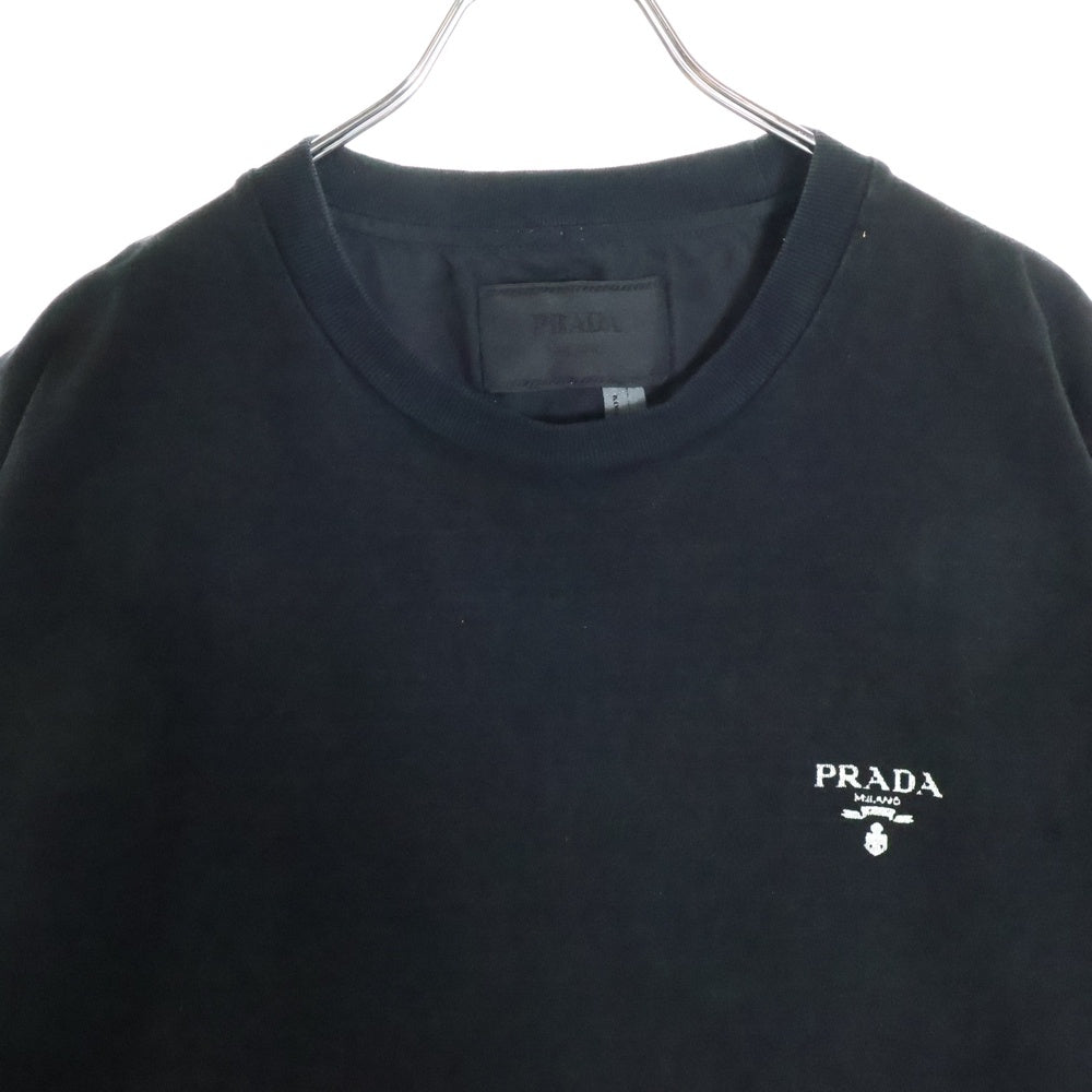 PRADA(プラダ) 裾切替ドローコード ロゴプリント クルーネック 半袖Tシャツ カットソー ブラック UJN742