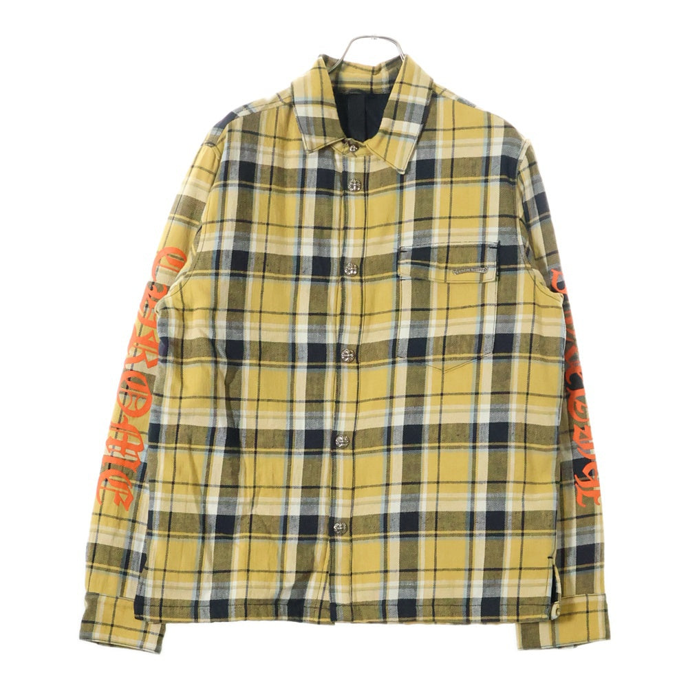 CHROME HEARTS(クロムハーツ) WORKN JNKYD PLD ワーキン プライドチェック アームロゴプリント 中綿シャツジャケット イエロー/オレンジ