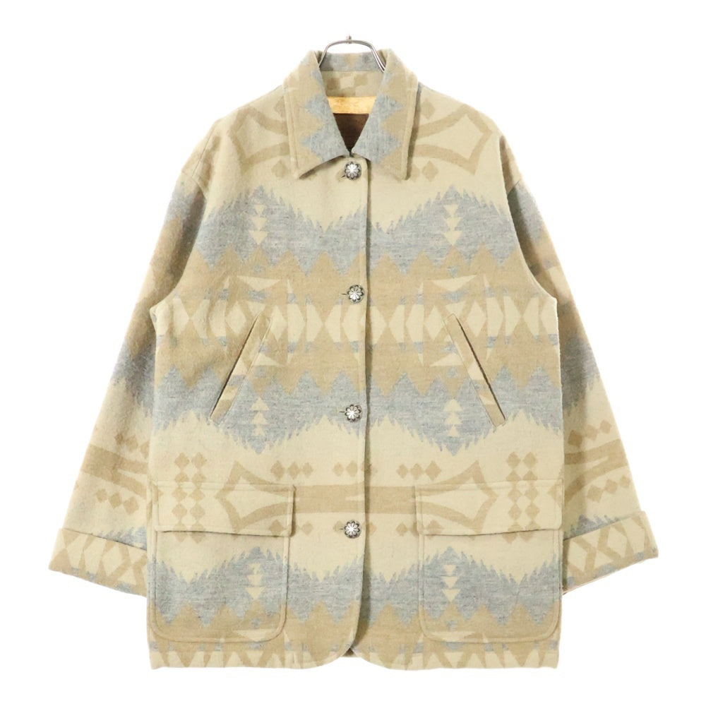 RALPH LAUREN(ラルフローレン) 80-90S VINTAGE NATIVE BLANKET COAT ヴィンテージ USA製 コンチョボタン ネイティブ柄 ブランケットコート ベージュ/グレー