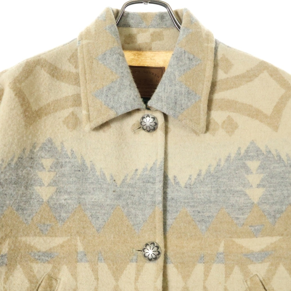 RALPH LAUREN(ラルフローレン) 80-90S VINTAGE NATIVE BLANKET COAT ヴィンテージ USA製 コンチョボタン ネイティブ柄 ブランケットコート ベージュ/グレー