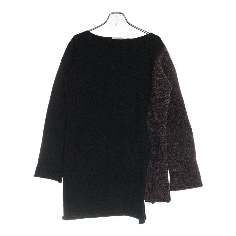 sulvam(サルバム) カッティングデザイン ローゲージ ラウンドネックニット セーター レディース ブラック/ピンク SE-K06-830