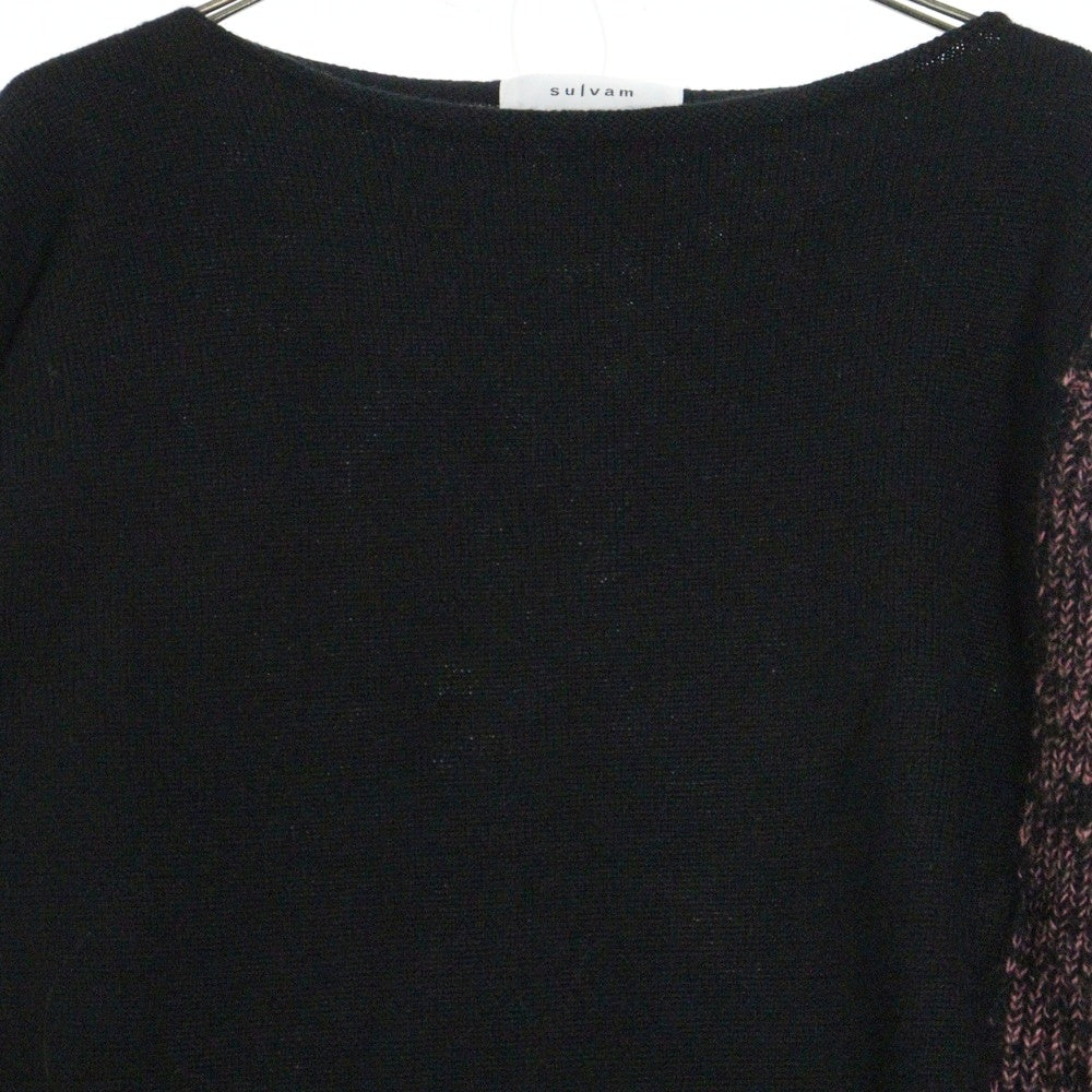 sulvam(サルバム) カッティングデザイン ローゲージ ラウンドネックニット セーター レディース ブラック/ピンク SE-K06-830