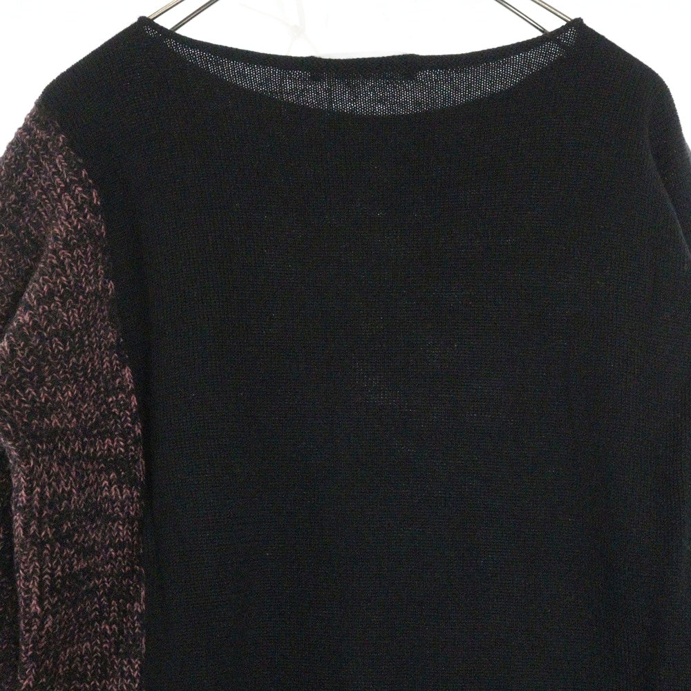 sulvam(サルバム) カッティングデザイン ローゲージ ラウンドネックニット セーター レディース ブラック/ピンク SE-K06-830