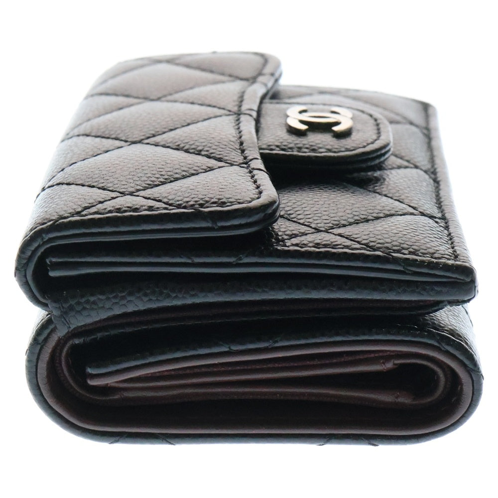 CHANEL(シャネル) マトラッセ ココマーク キャビアスキン シルバー金具 三つ折り財布 ブラック レディース AP0230 31番台
