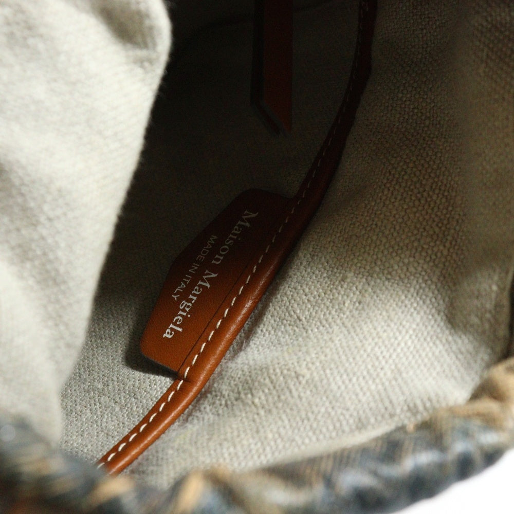 Maison Margiela 11(メゾンマルジェラ11) デニムプリント ラムレザー ドローストリング ショルダーバッグ インディゴ/ブラウン SB1WG0013