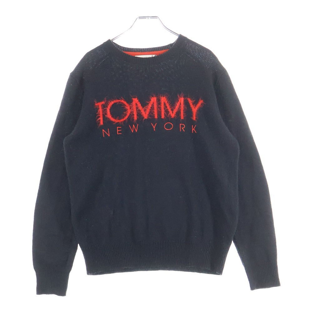 TOMMY HILFIGER(トミーヒルフィガー) ロゴエンブロイダリー ミドルゲージ ニット カーディガン ブラック/レッド