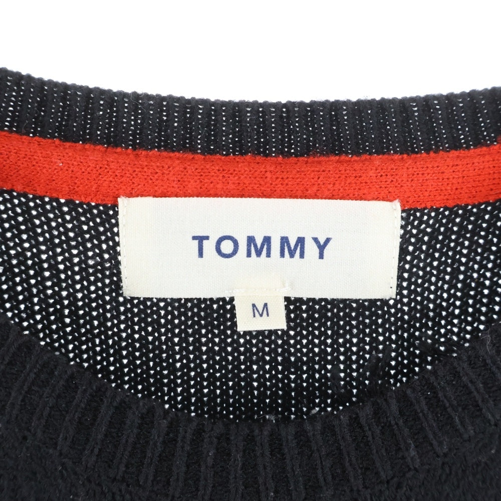 TOMMY HILFIGER(トミーヒルフィガー) ロゴエンブロイダリー ミドルゲージ ニット カーディガン ブラック/レッド