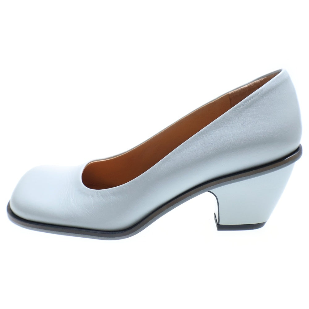 LAURENCE (ローレン) スクエアトゥー レザーヒールパンプス レディース ブルー