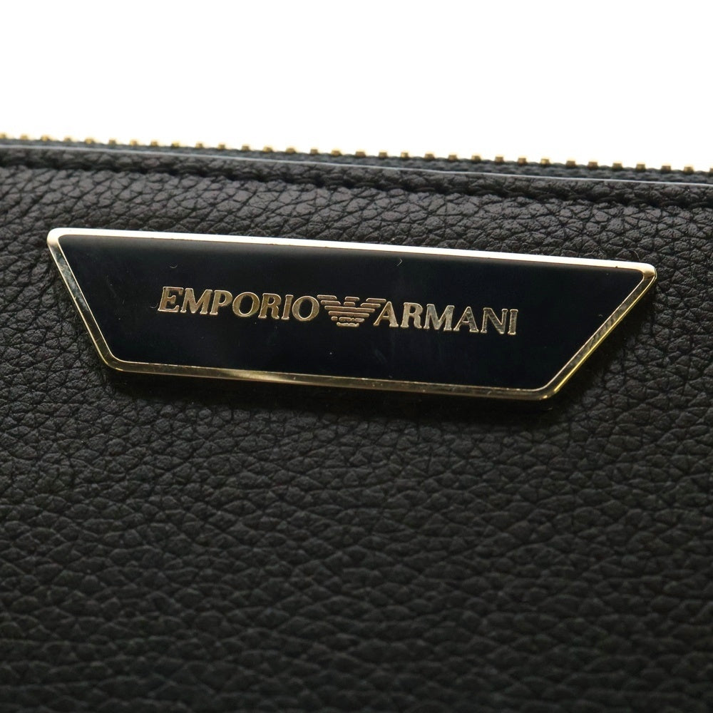 EMPORIO ARMANI(エンポリオアルマーニ) ロゴプレート レザー クラッチバッグ セカンドバッグ ブラック