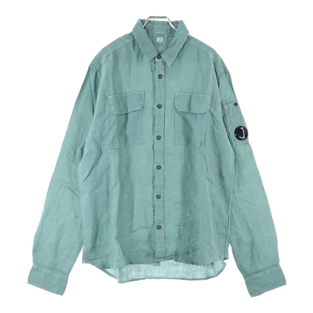 C.P. Company(シーピーカンパニー) 24SS LINEN POCKET SHIRT リネンポケット ゴーグル 長袖シャツ グリーン 16CMSH301A