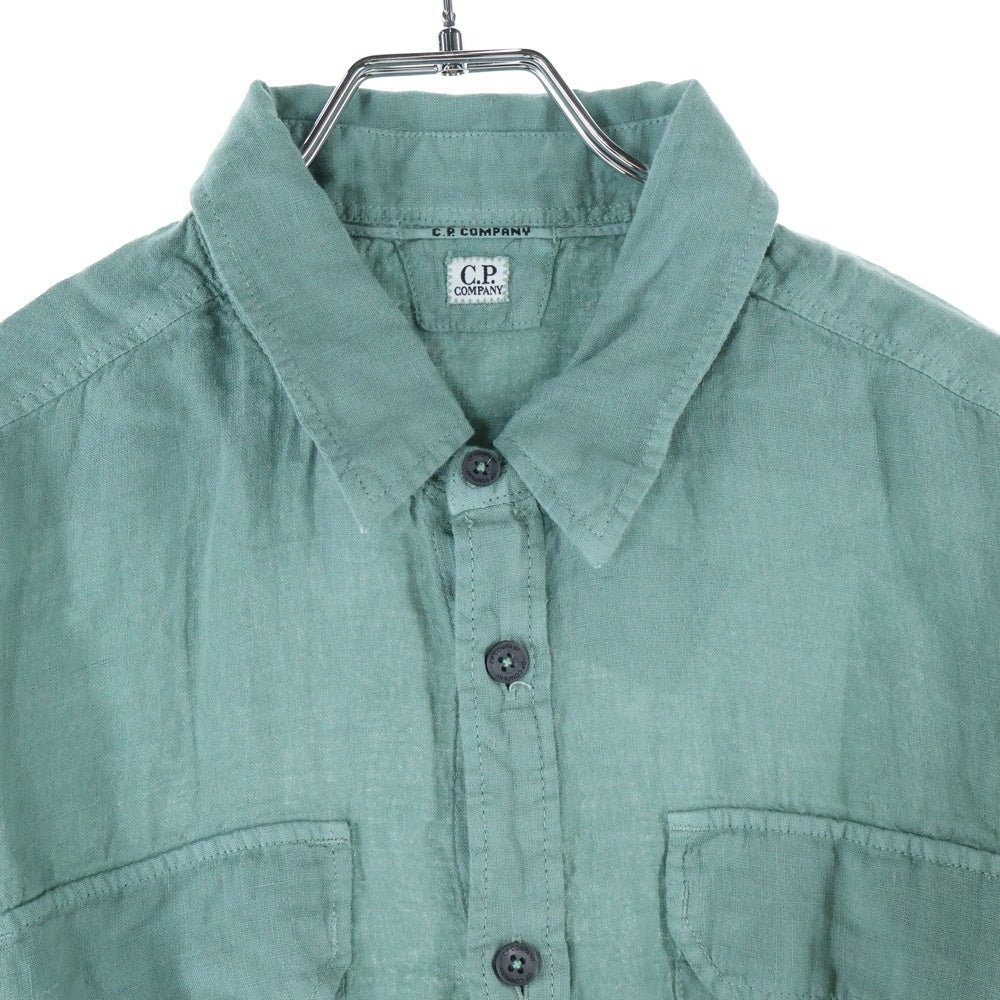 C.P. Company(シーピーカンパニー) 24SS LINEN POCKET SHIRT リネンポケット ゴーグル 長袖シャツ グリーン 16CMSH301A