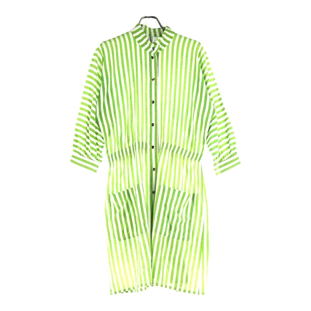VUOKKO(ヴォッコ) 70s VINTAGE ヴィンテージ スタンドカラー ストライプ ワンピース ドレス レディース ホワイト/グリーン