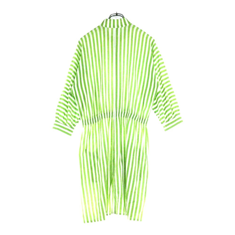 VUOKKO(ヴォッコ) 70s VINTAGE ヴィンテージ スタンドカラー ストライプ ワンピース ドレス レディース ホワイト/グリーン