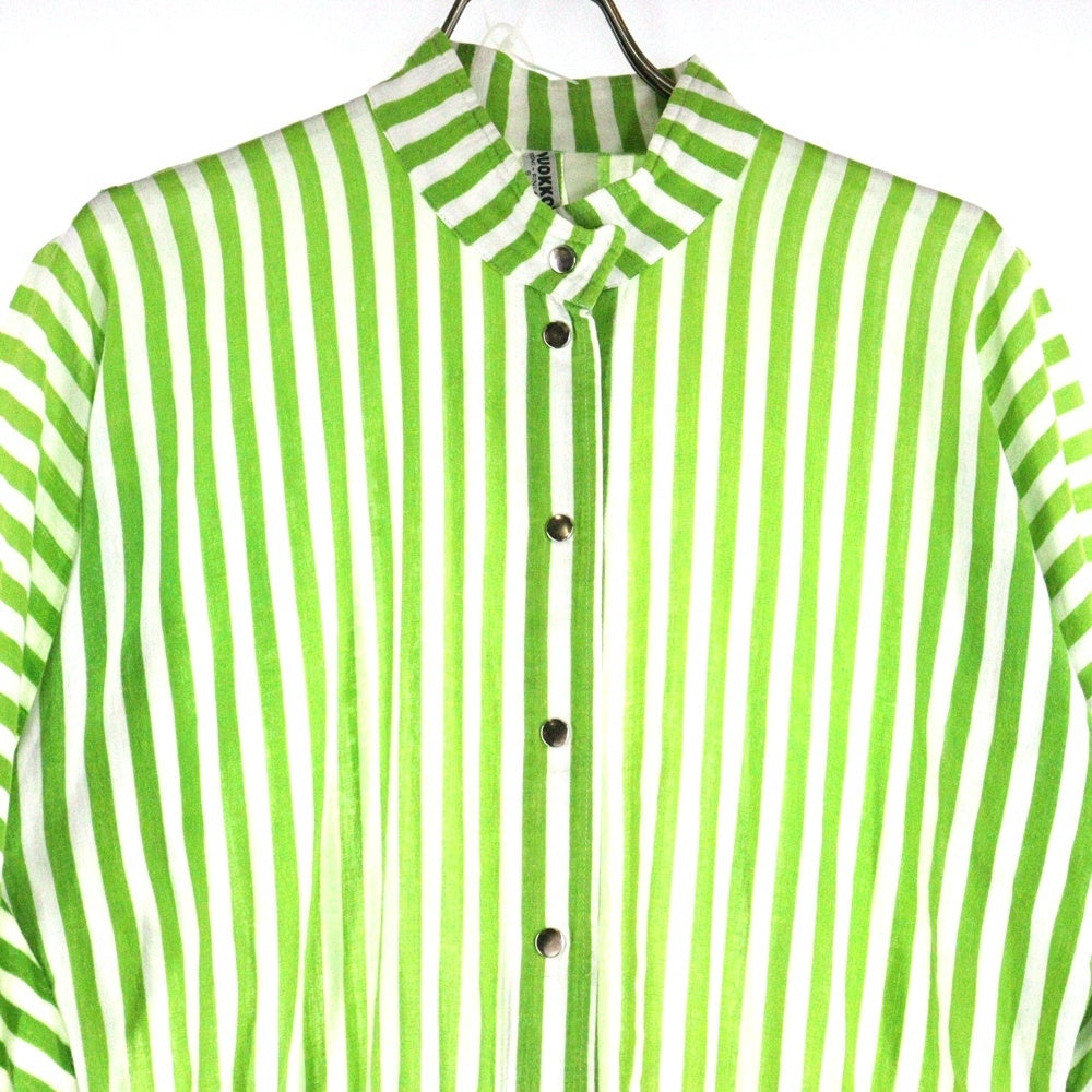 VUOKKO(ヴォッコ) 70s VINTAGE ヴィンテージ スタンドカラー ストライプ ワンピース ドレス レディース ホワイト/グリーン