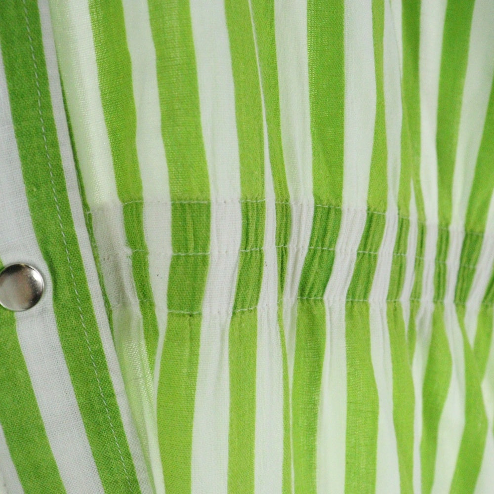 VUOKKO(ヴォッコ) 70s VINTAGE ヴィンテージ スタンドカラー ストライプ ワンピース ドレス レディース ホワイト/グリーン