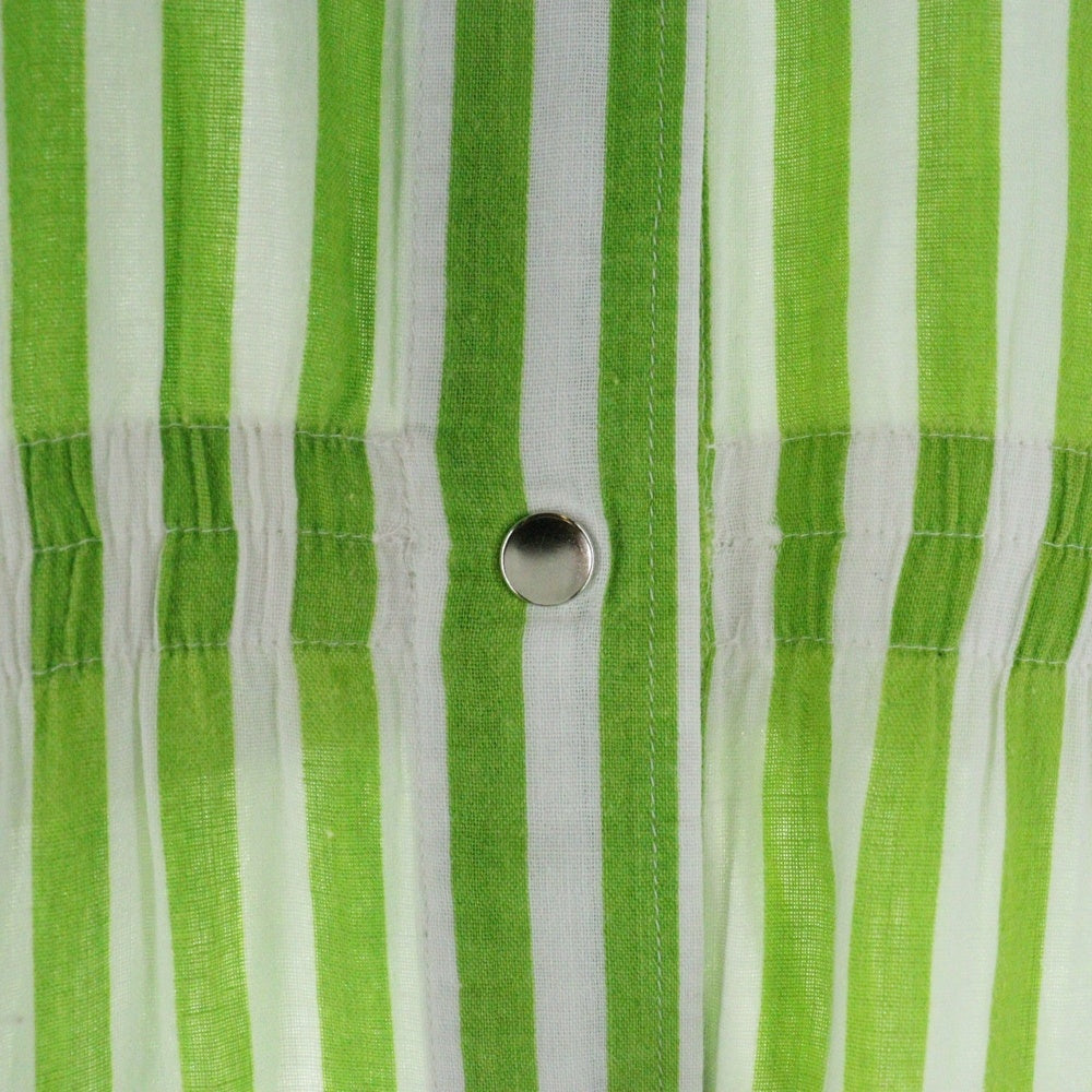 VUOKKO(ヴォッコ) 70s VINTAGE ヴィンテージ スタンドカラー ストライプ ワンピース ドレス レディース ホワイト/グリーン