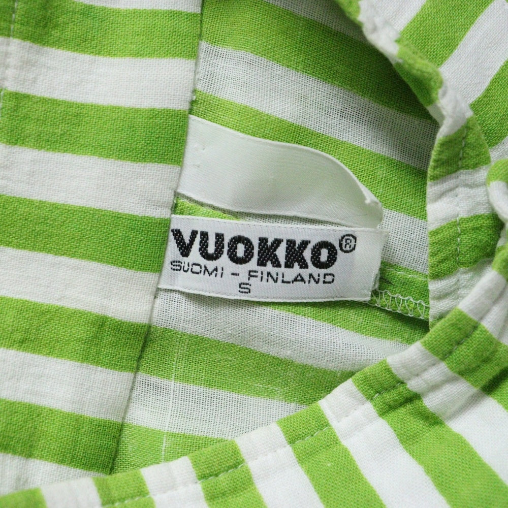 VUOKKO(ヴォッコ) 70s VINTAGE ヴィンテージ スタンドカラー ストライプ ワンピース ドレス レディース ホワイト/グリーン