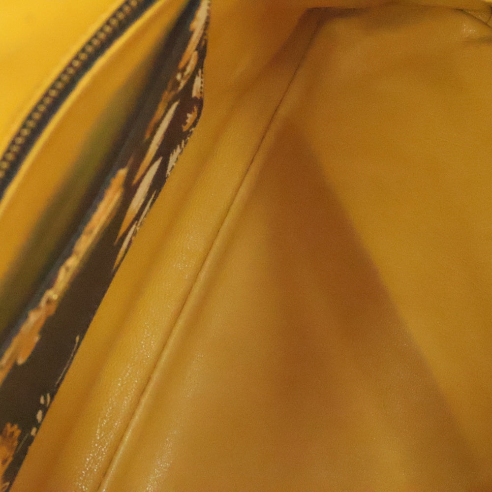 PRADA(プラダ) SAFFIANO PRINT BAGサフィアーノ 総柄 プリント レザー ラウンドジップ ハンドバッグ レディース ブラウン/イエロー BL0892