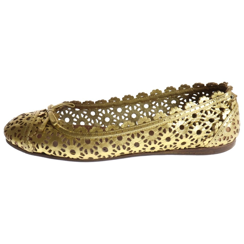 ALAIA(アライア) プレーントゥ シアー バレリーナ フラット パンプス レディース ゴールド