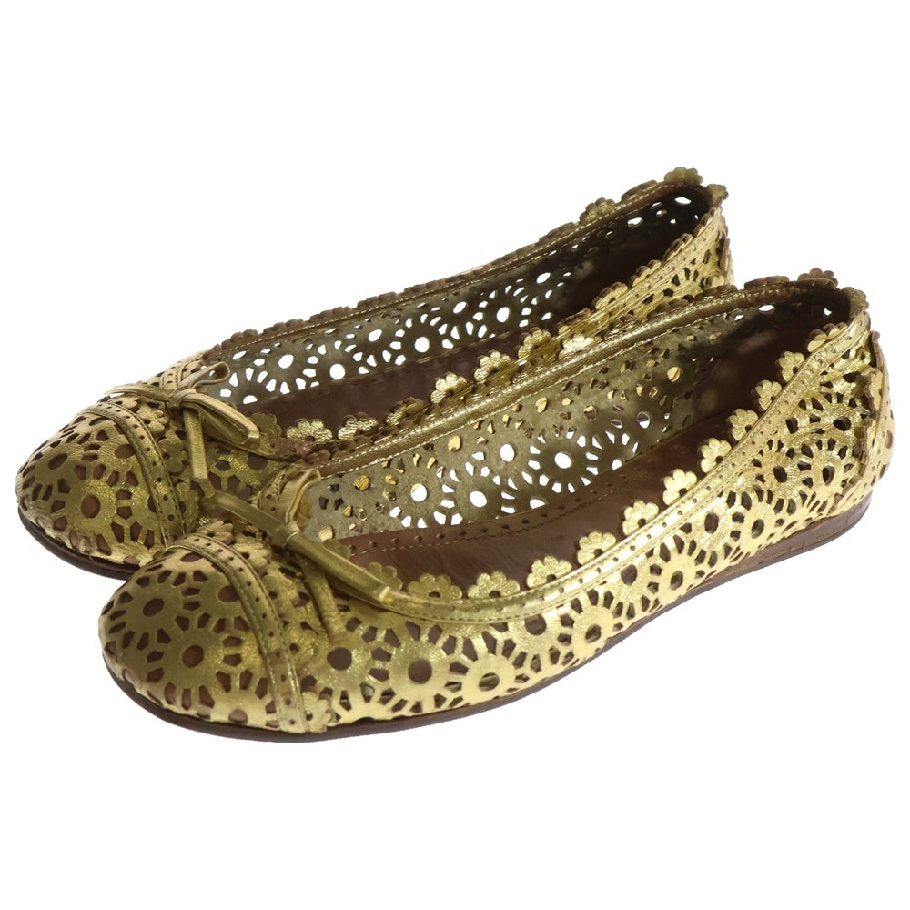 ALAIA(アライア) プレーントゥ シアー バレリーナ フラット パンプス レディース ゴールド