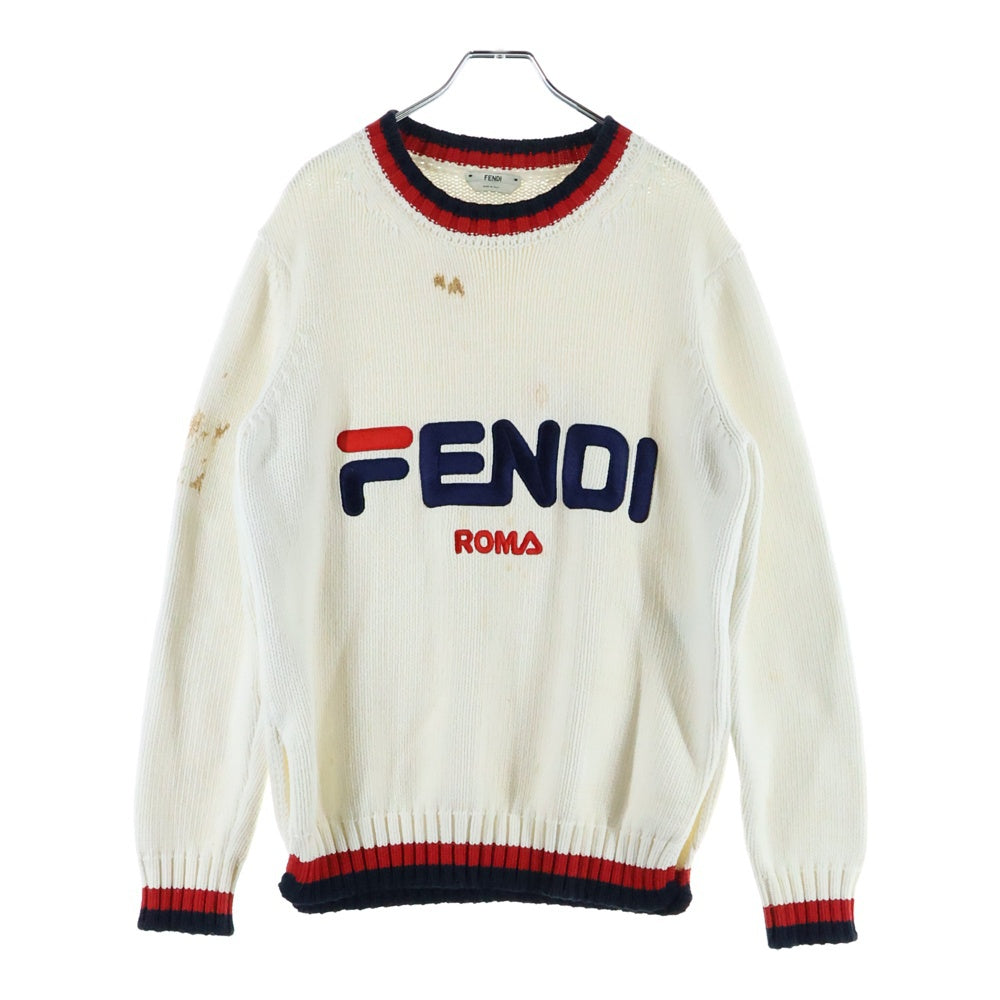 FENDI(フェンディ) ×FILA イタリア製 フロントロゴ トリコカラー コットンニット セーター ホワイト FAE137 A6JR