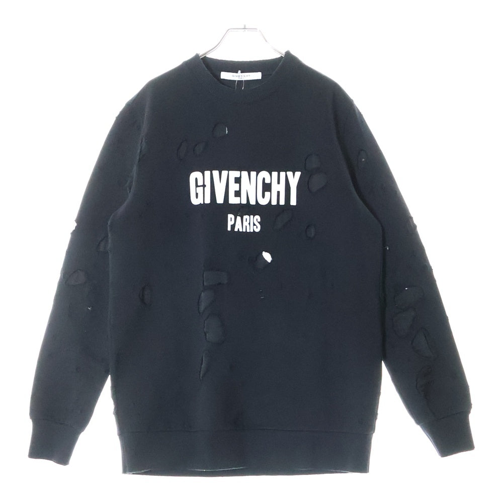 GIVENCHY(ジバンシィ) デストロイ ダメージ加工 フロントロゴ クルーネック スウェット トレーナー ブラック 16P 7705 485