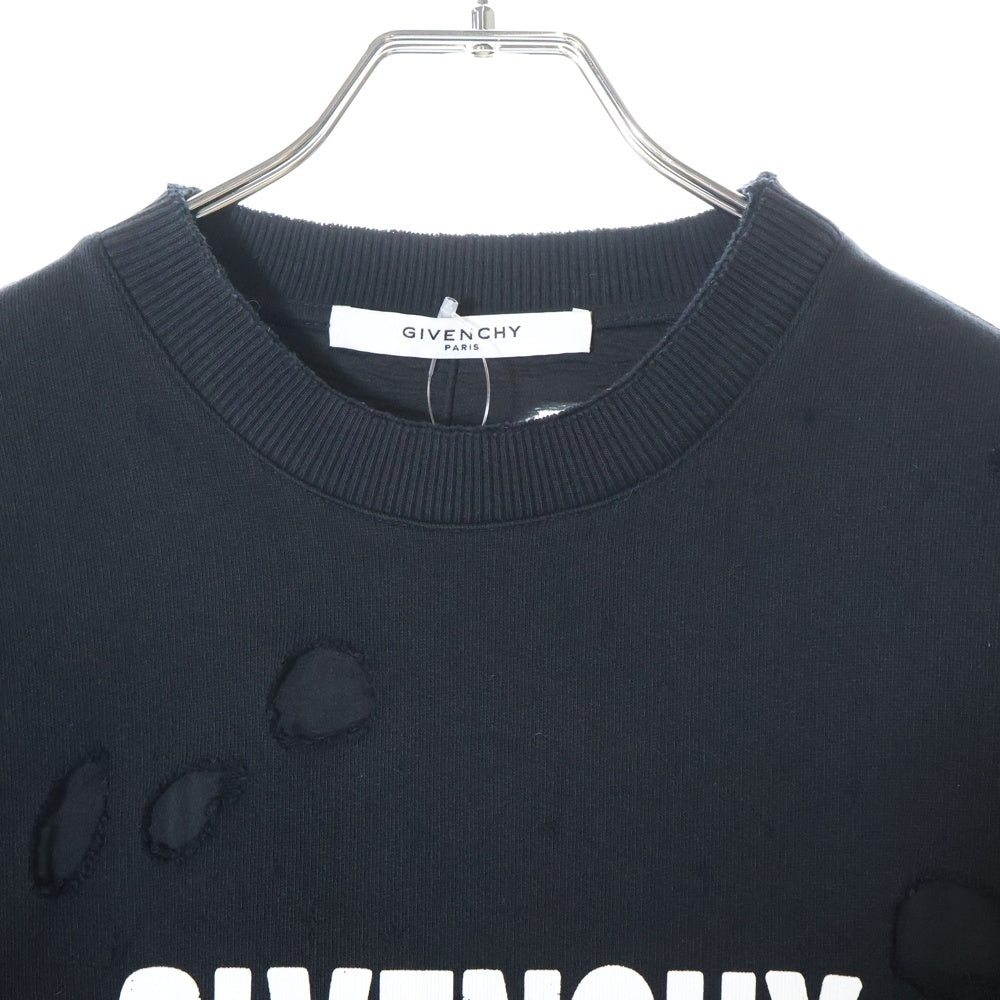 GIVENCHY(ジバンシィ) デストロイ ダメージ加工 フロントロゴ クルーネック スウェット トレーナー ブラック 16P 7705 485