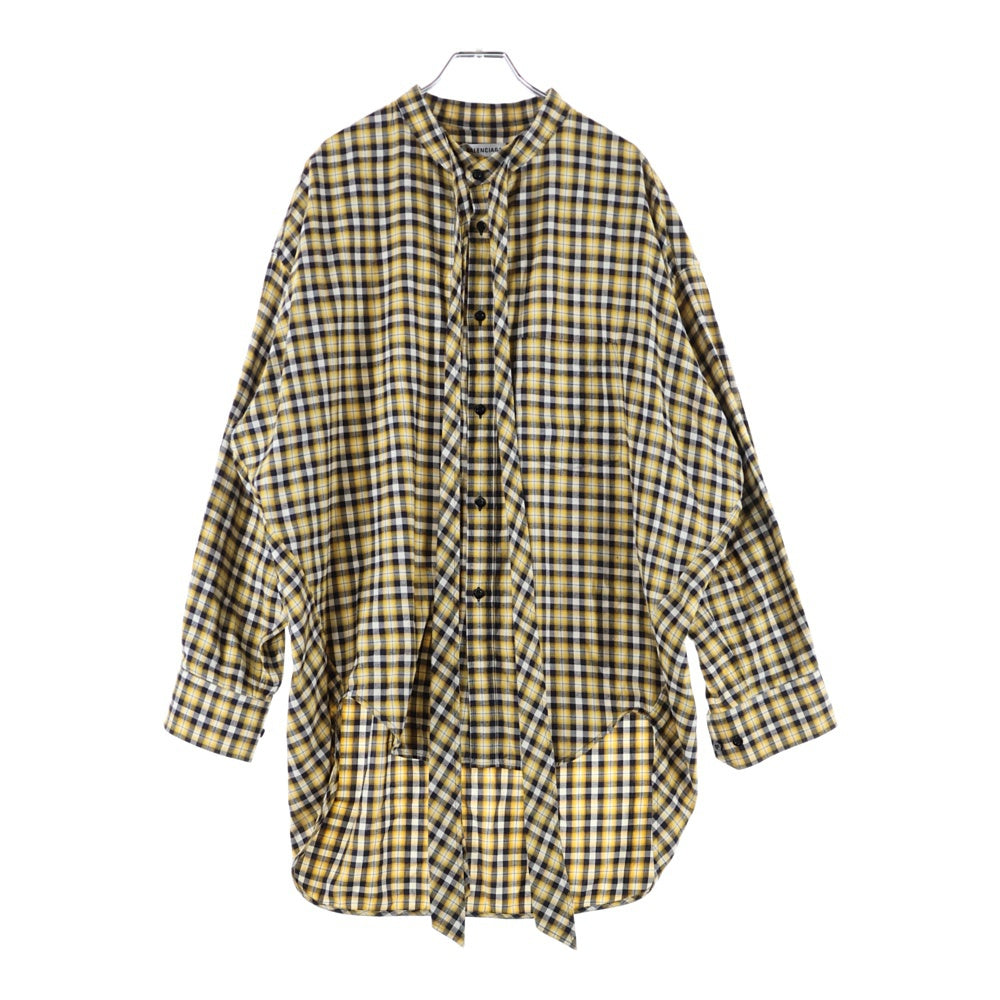 BALENCIAGA(バレンシアガ) バックロゴプリント チェック柄 ボウタイ ニュースウィング 長袖シャツ イエロー 520497 TBM09
