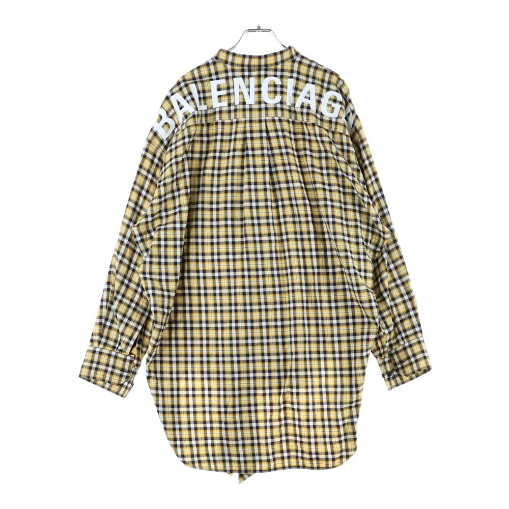 BALENCIAGA(バレンシアガ) バックロゴプリント チェック柄 ボウタイ ニュースウィング 長袖シャツ イエロー 520497 TBM09